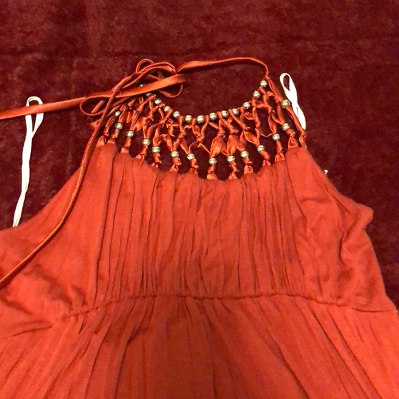 Flirty rust colored Dots halter sun dress. - Picture 2 of 3